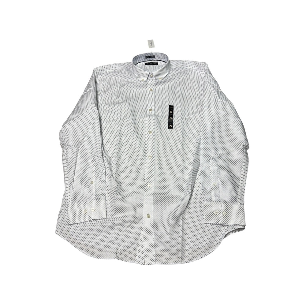 NWT Banana Republic Factory Mens XL Slim Fit Non-Iron Shirt White Navy Geometric